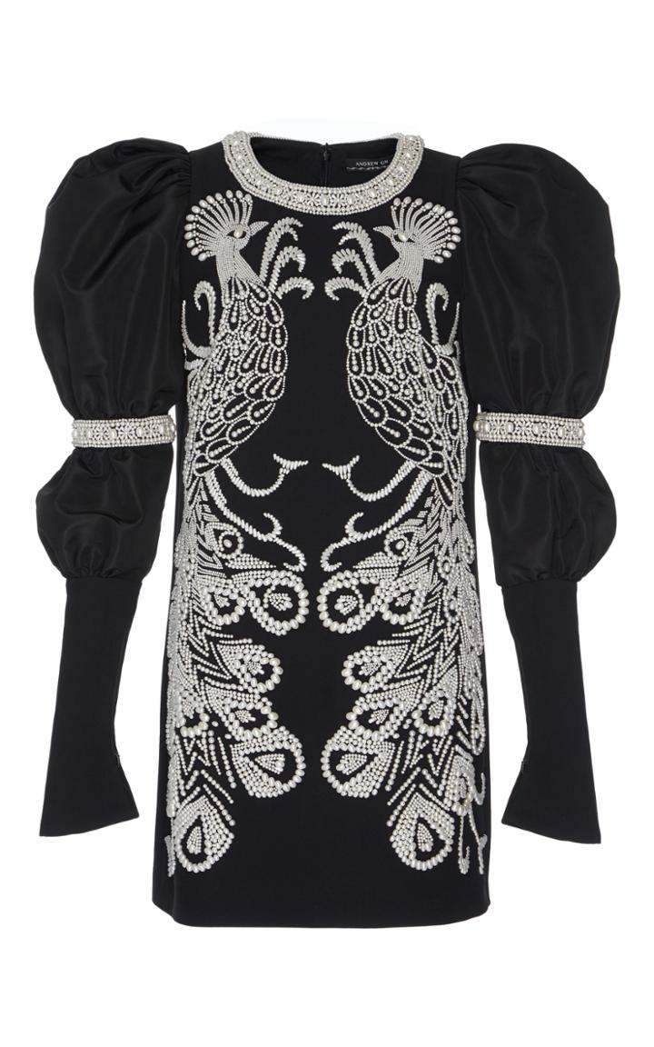 Andrew Gn Pearl Peacock Long Sleeve Mini Dress