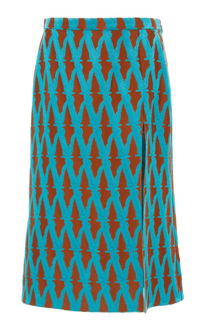 Versace V-printed A-line Silk-blend Skirt