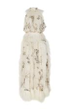 Oscar De La Renta Feather-embellished Chiffon Maxi Dress