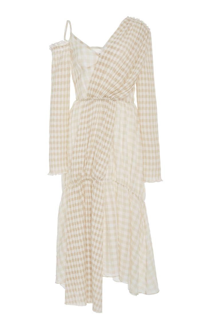 Adeam Ruched Gingham Asymmetrical Dress