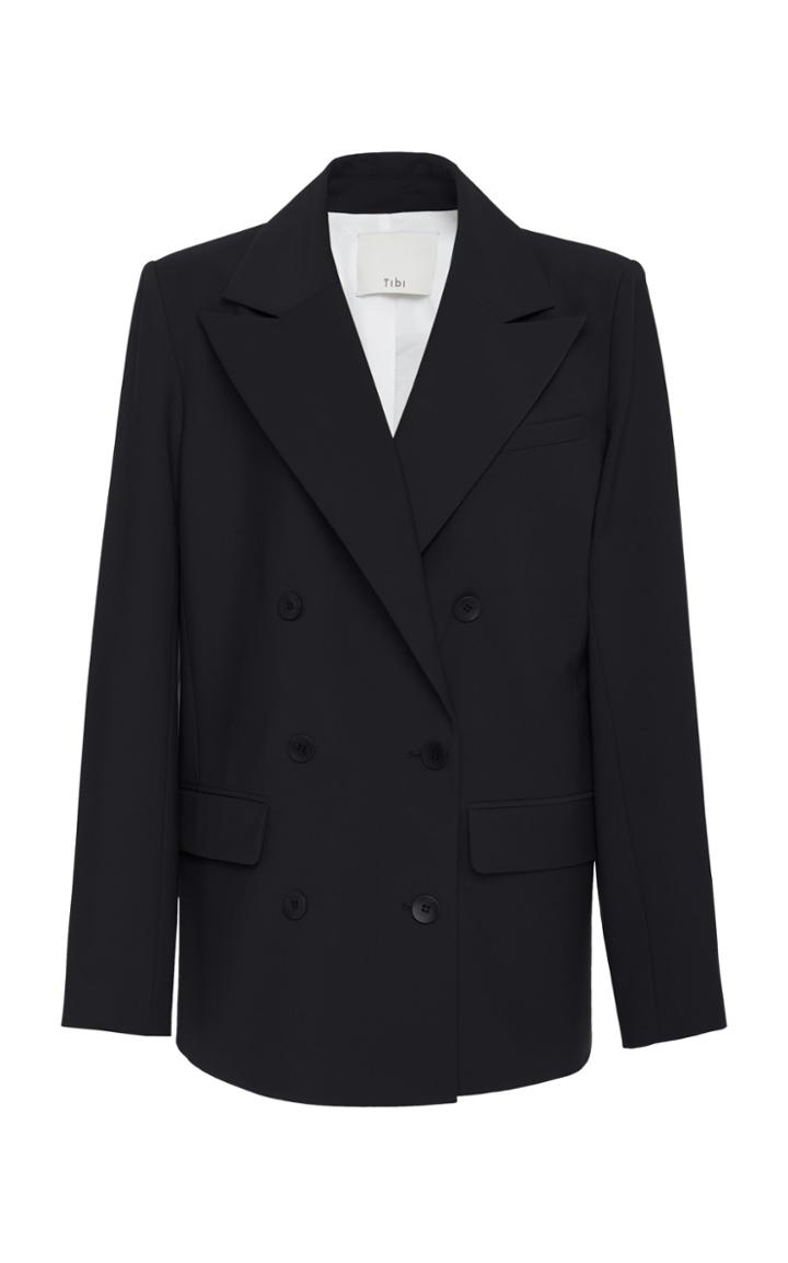 Tibi Tropical Wool Double Breasted Blazer With Cut Out