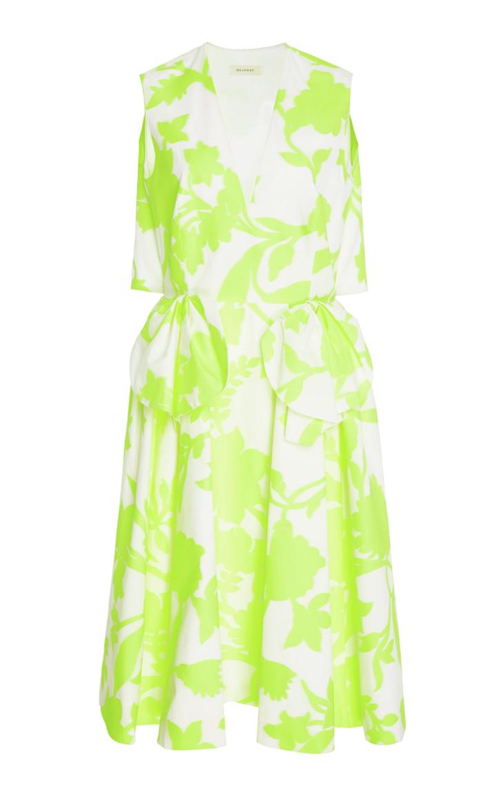 Delpozo Bow-detailed Floral-print Cotton-blend Mdi Dress