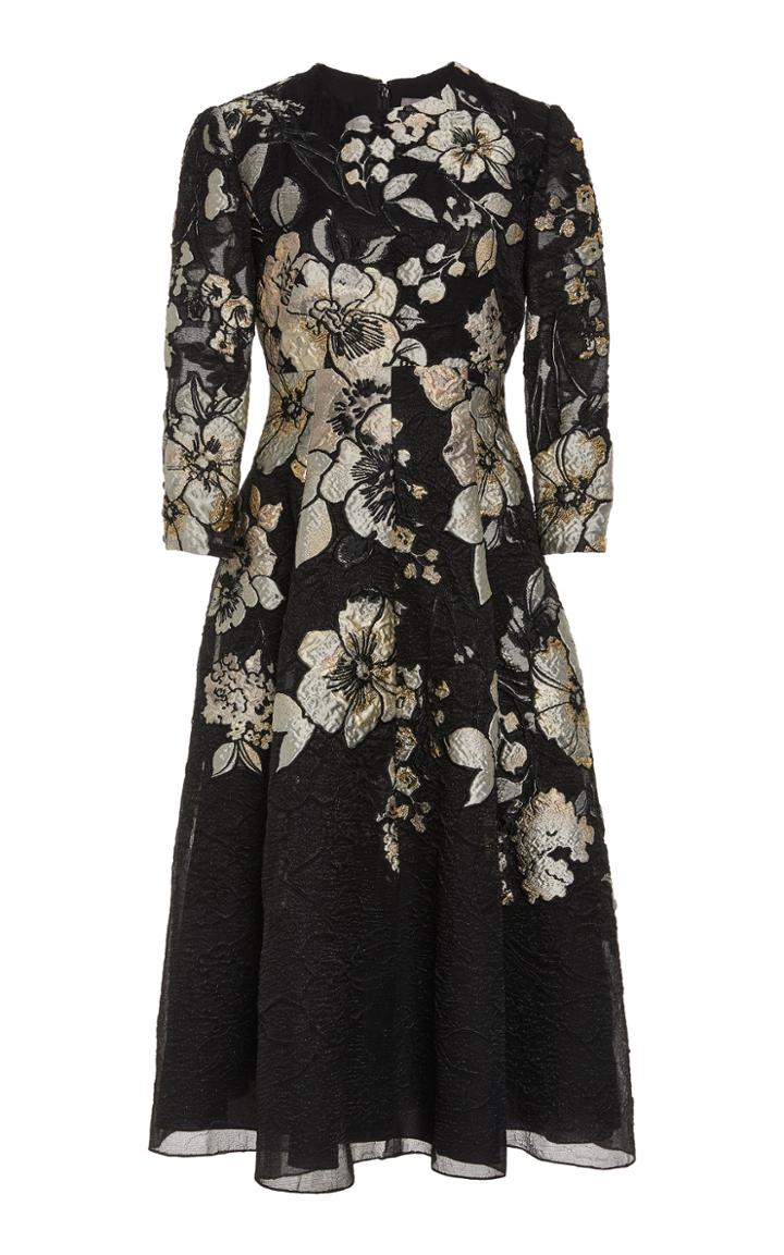 Lela Rose Floral Brocade Midi Dress