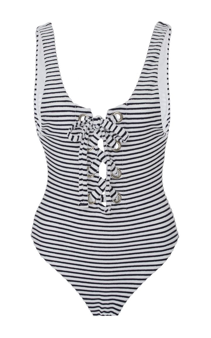 Mara Hoffman Jacquard Stripe Lace Up Swimsuit