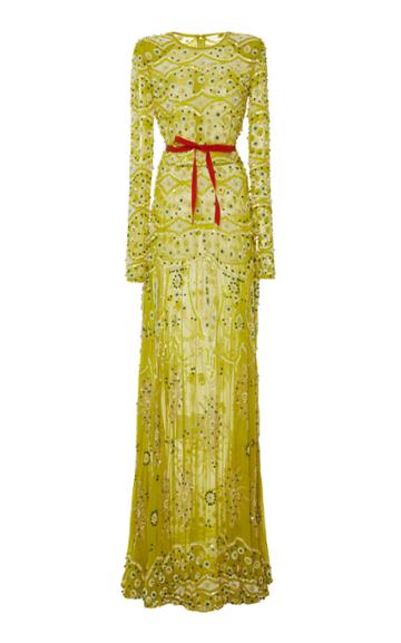Moda Operandi Naeem Khan Jewel Embellished Tie-accented Silk Gown Size: 2