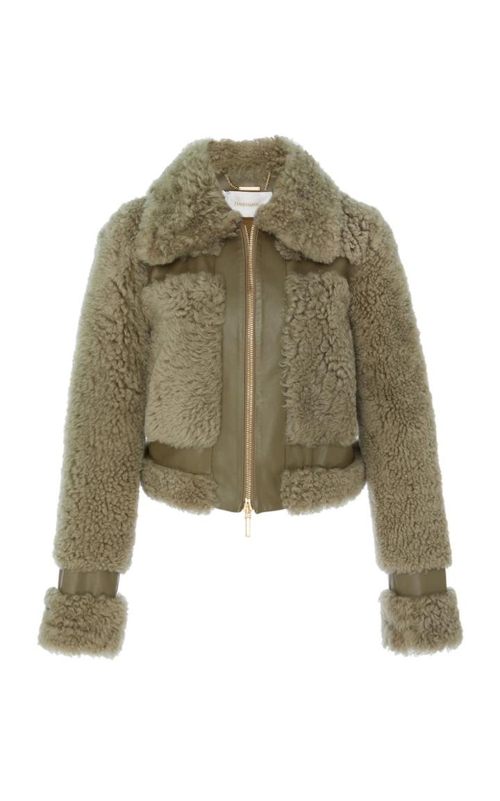 Zimmermann Cropped Leather-trimmed Shearling Jacket
