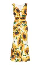 Dolce & Gabbana Ruched Floral-print Silk Midi Dress