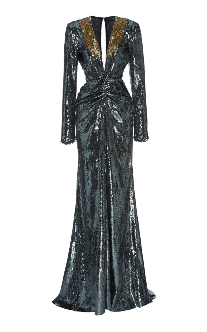 Dundas Sequin Embellished V-neck Gown