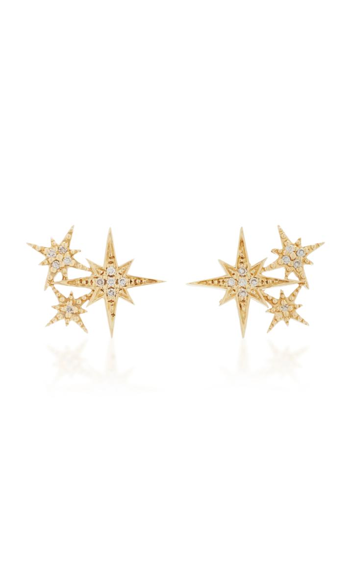 Sydney Evan Starburst 14k Gold And Diamond Stud Earrings