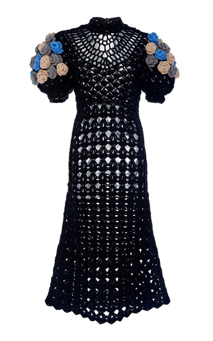 Miu Miu Short Sleeve Crochet Midi Dress