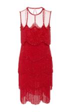 Naeem Khan Sleeveless Flapper Fringe Mesh Neckline Mini Dress