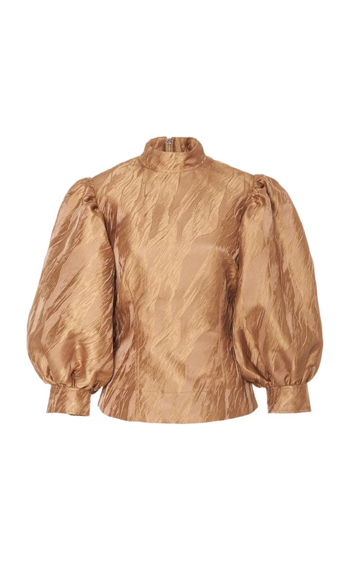 Ganni Jacquard-knit Balloon-sleeve Blouse