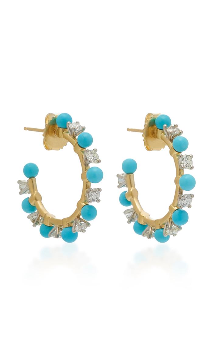 Irene Neuwirth 18k Gold And Turquoise Hoop Earrings