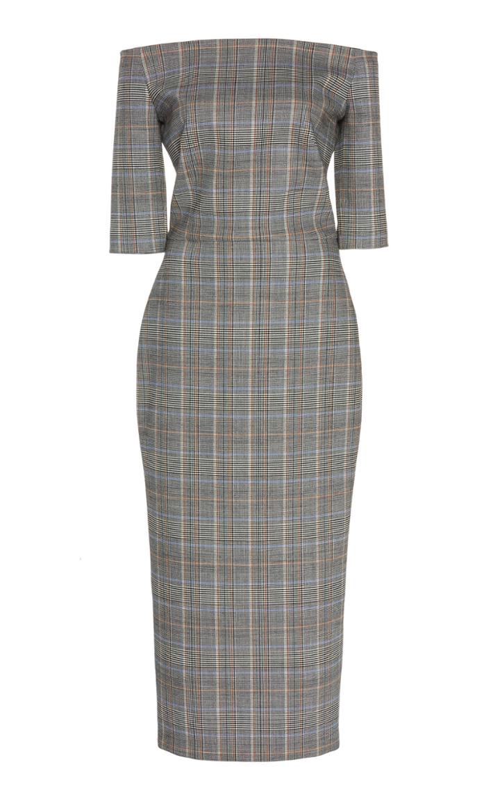Martin Grant Off-the-shoulder Checked Wool-blend Midi Dress