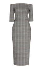 Martin Grant Off-the-shoulder Checked Wool-blend Midi Dress