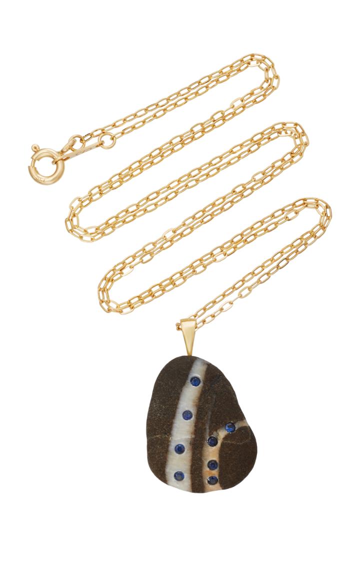 Cvc Stones M'o Exclusive: 18k Gold Grey Beach Stone And Sapphire Flood Necklace