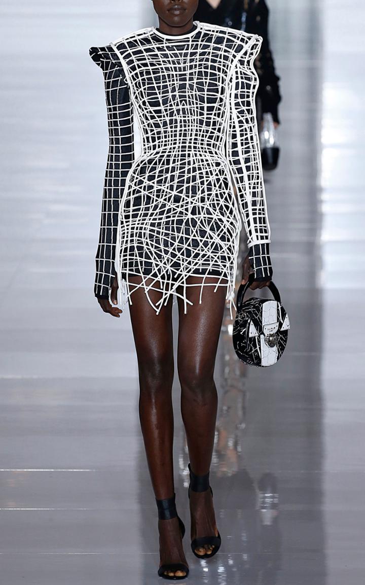Balmain Spiderweb Embroidered Piping Dress