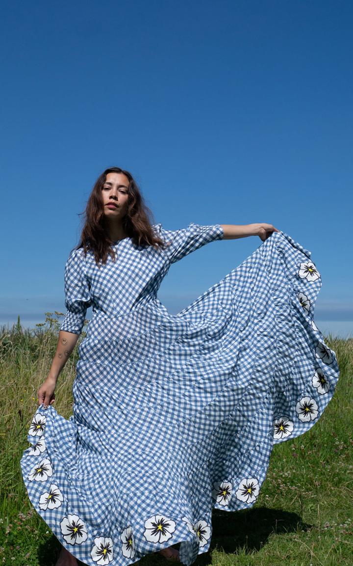 Moda Operandi Rixo Kristen Floral-appliqued Gingham Cotton-silk Maxi Dress