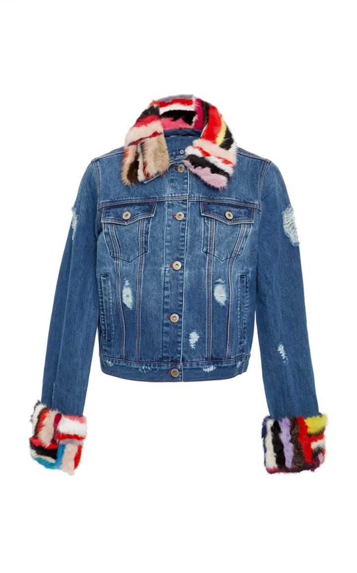 Jocelyn Denim Jacket With Mink Collar & Cuffs
