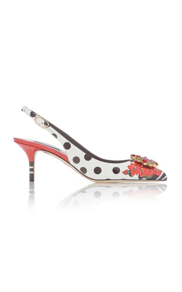 Dolce & Gabbana Crystal-embellished Polka-dot Leather Slingbacks