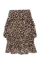 Michael Kors Collection Leopard-print Ruffled Silk Skirt