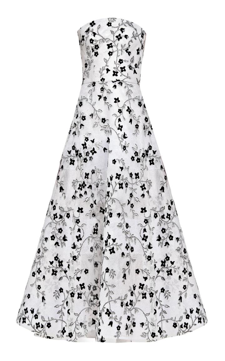 Bambah Strapless Fitted Silver Embroidery Gown