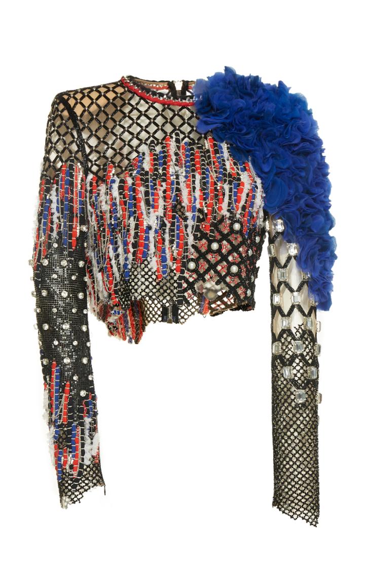 Balmain Torn Mesh Embroidered Top