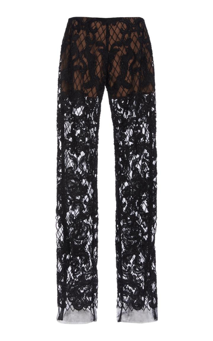 Moda Operandi Marchesa Embellished Lace Straight-leg Pants