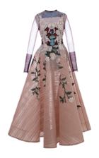 Hussein Bazaza Embroidered Silk Evening Dress