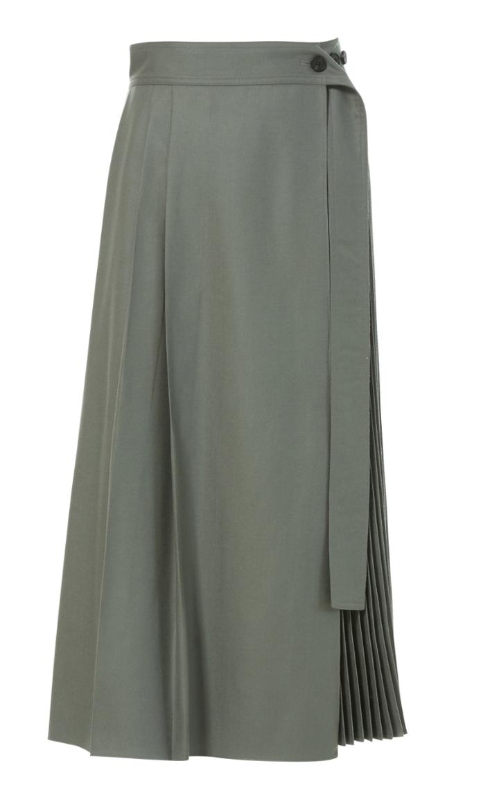 Moda Operandi Lvir Pleated Wool Wrap Skirt