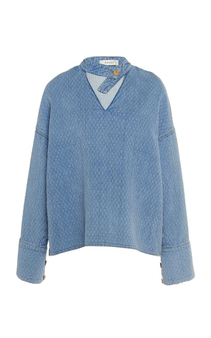 Moda Operandi Eron Doris Quilted Denim Top With Wrap Neck Size: 32