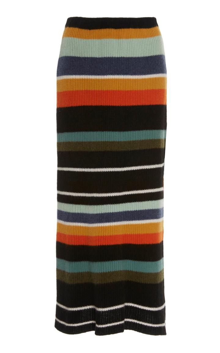 The Elder Statesman Pomono Striped Ribbed-knit Cashmere Skirt