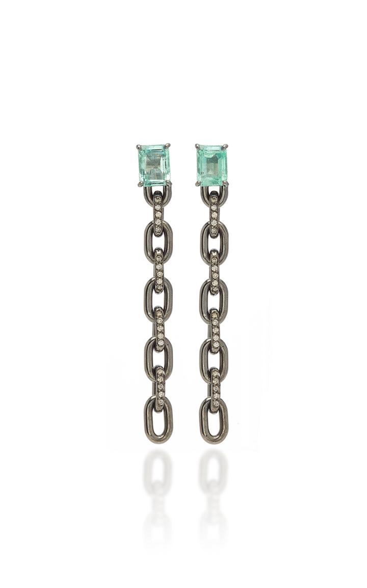 Jack Vartanian Rhodium-plated 18k White Gold Emerald And Diamond Earrings