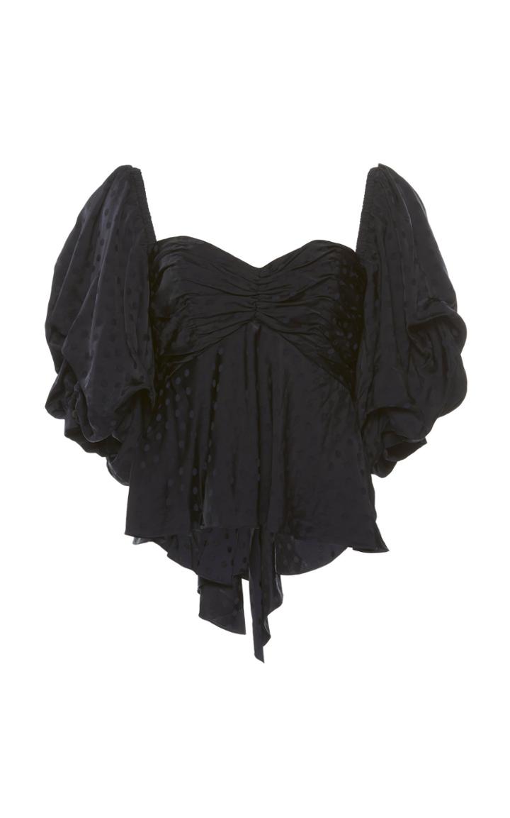 Johanna Ortiz White Dragon Puff-sleeve Jacquard Top