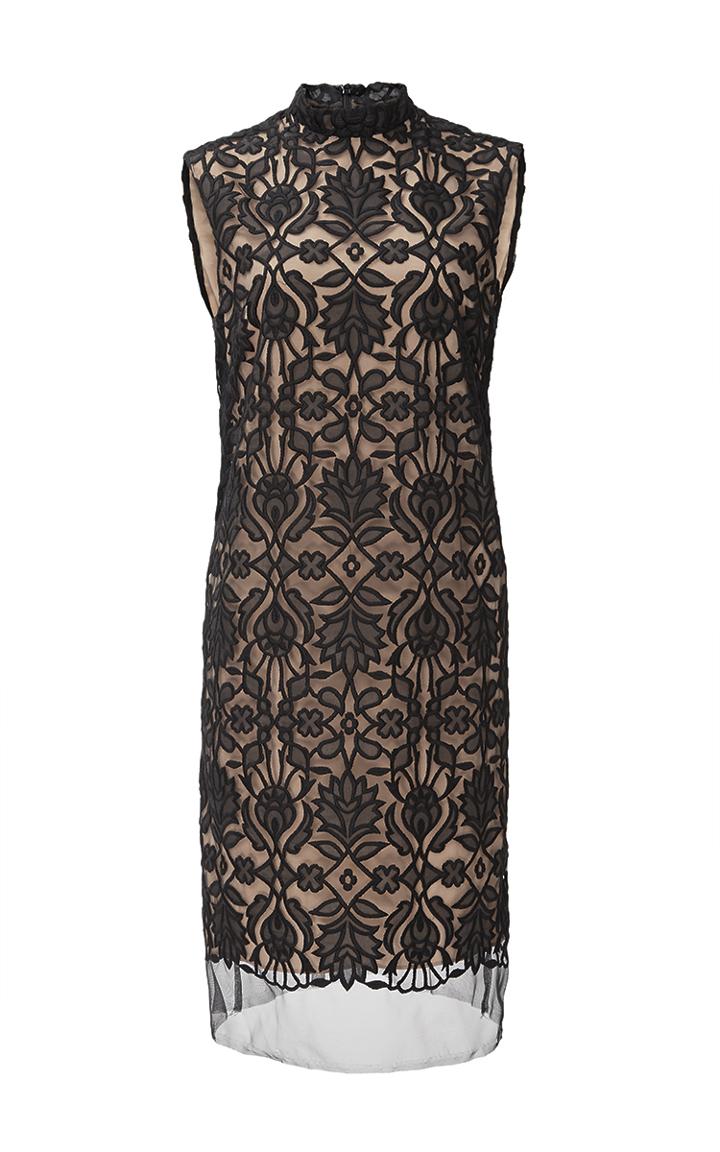 Lela Rose Ornamental Embroidered Tulle Shift Dress