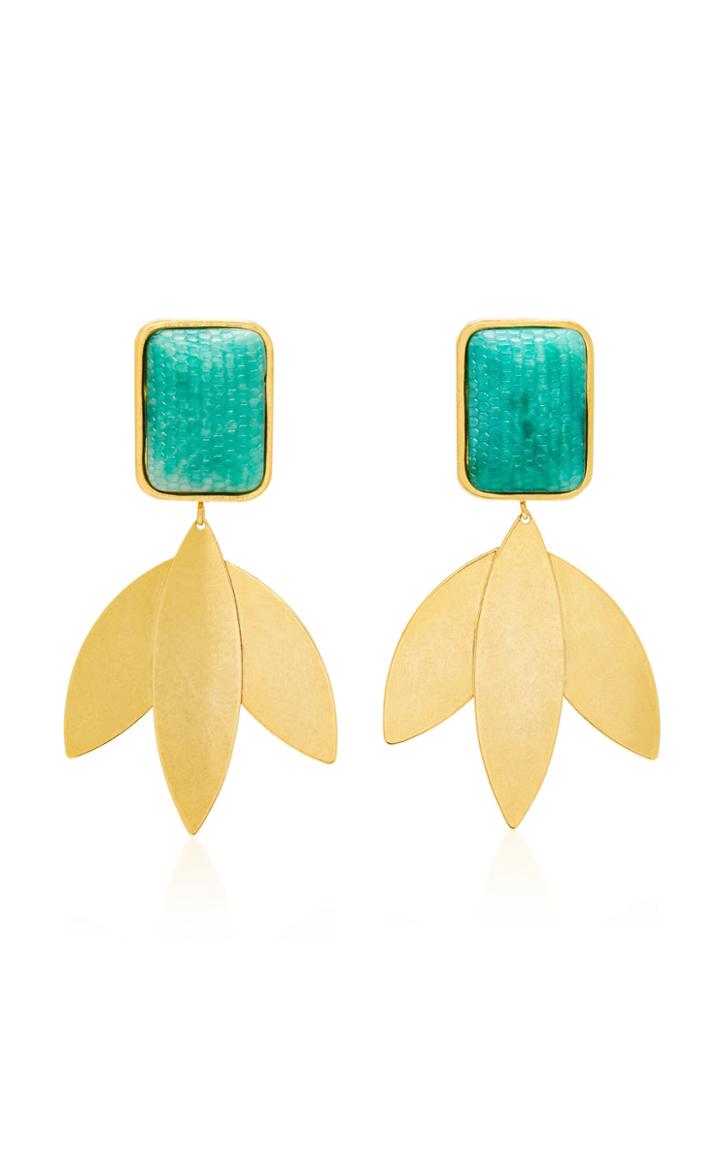 Nicole Romano Freeborn Gold-plated Brass And Green Snake-effect Earrings