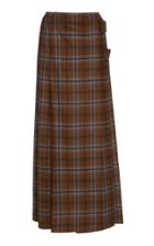 Agnona Pleated Wool-blend Plaid Skirt