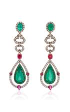 Dorion Soares 18k Gold Emerald Ruby And Diamond Drop Earrings