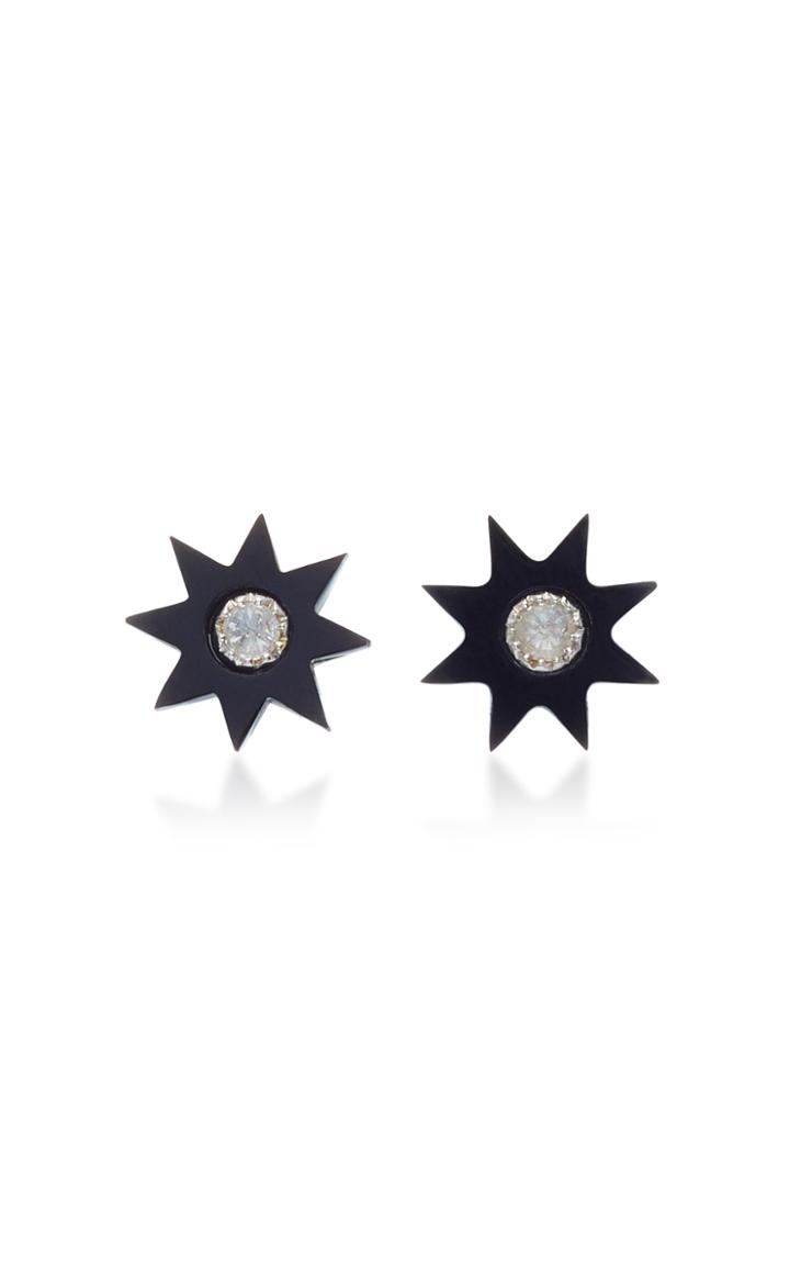 Colette Jewelry Starburst 18k White Gold, Onyx And Diamond Earrings