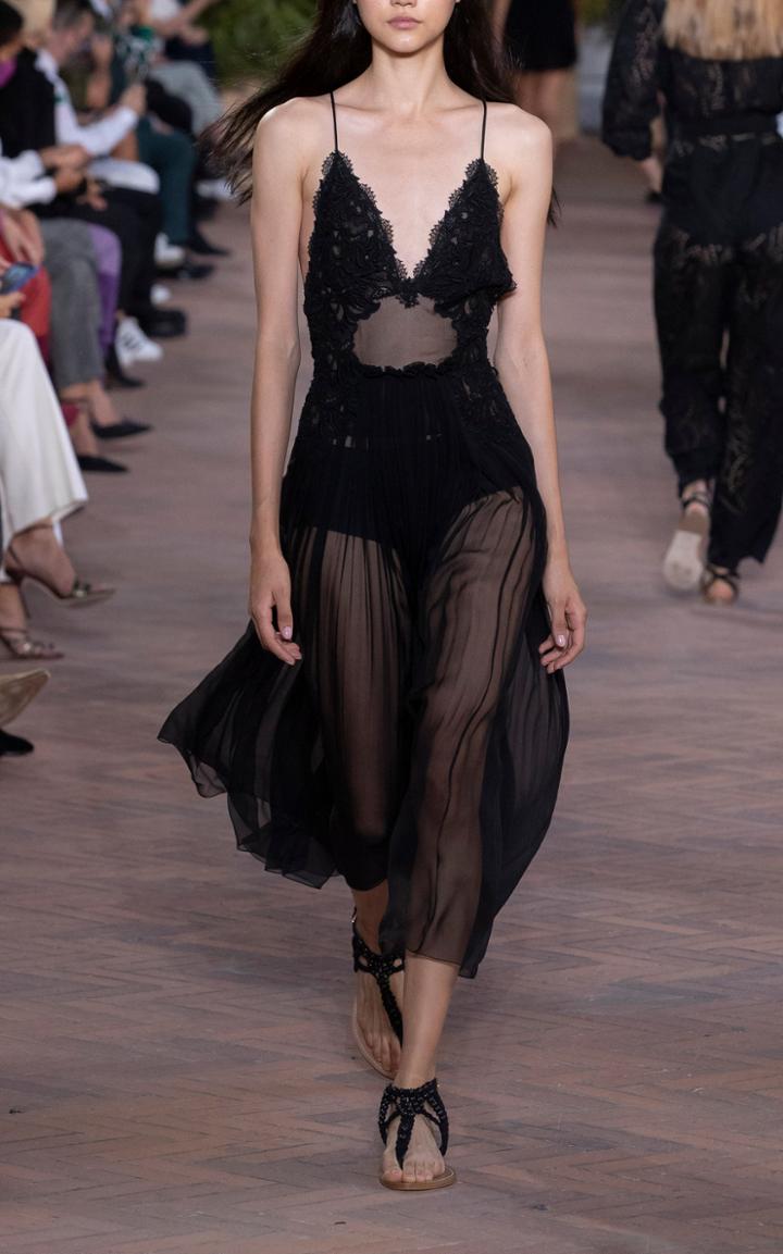 Moda Operandi Alberta Ferretti Lace-trimmed Chiffon Ballerina Midi Dress