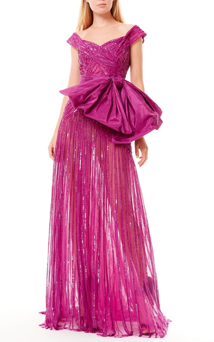 Moda Operandi Zuhair Murad Cathalea Bow Detail Embellished Dress