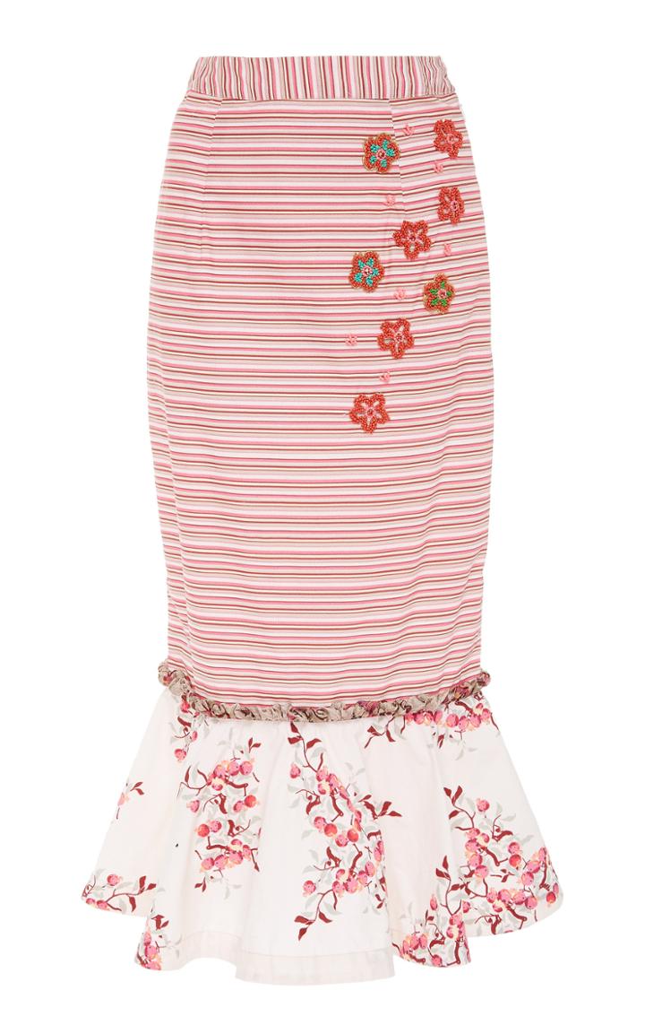 Roopa Fiha Midi Frill Skirt With Hand Embroidered Florals