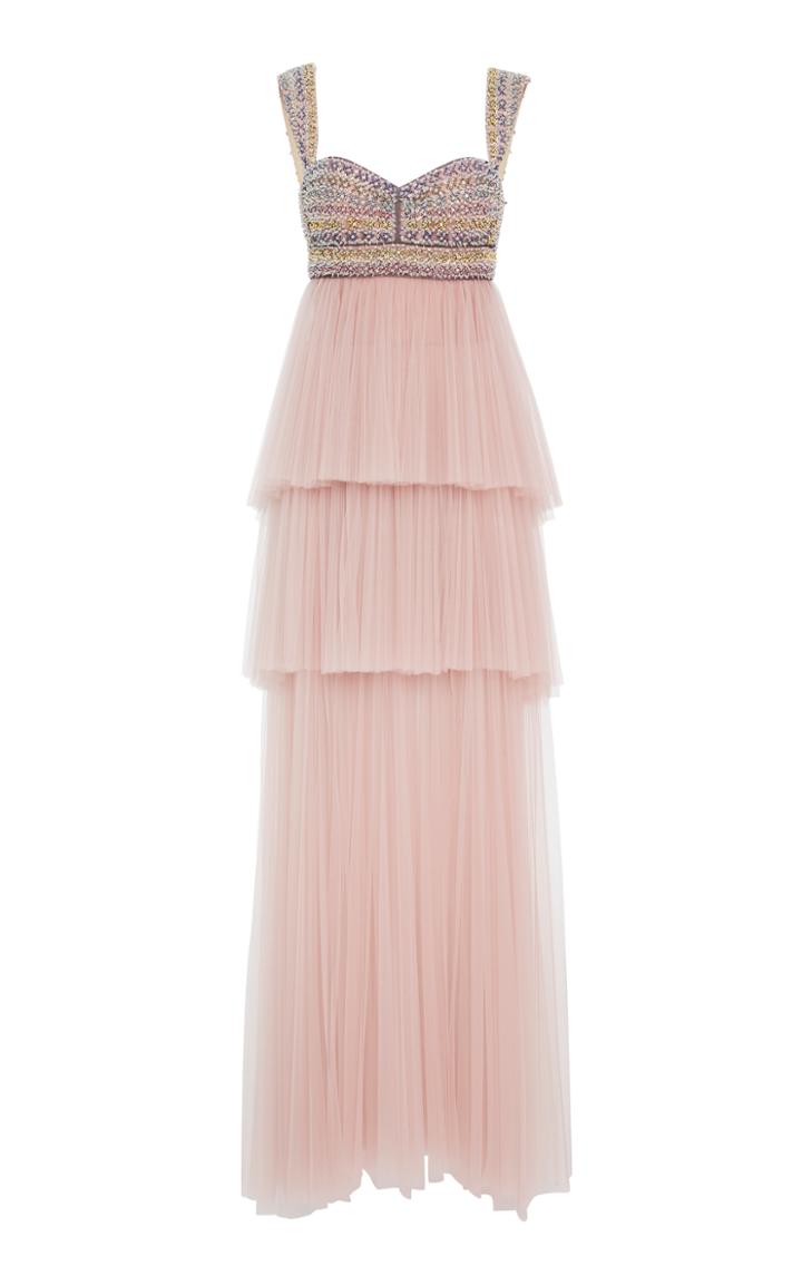 J. Mendel Embroidered Bodice Gown With Tiered Tulle Skirt