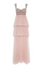 J. Mendel Embroidered Bodice Gown With Tiered Tulle Skirt