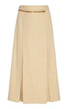 Moda Operandi Victoria Beckham Pleated Mid-rise Cotton-linen Skirt Size: 6