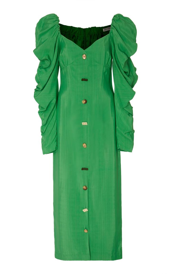 Rejina Pyo Betty Button-embellished Gathered Twill Midi Dress Size: 6