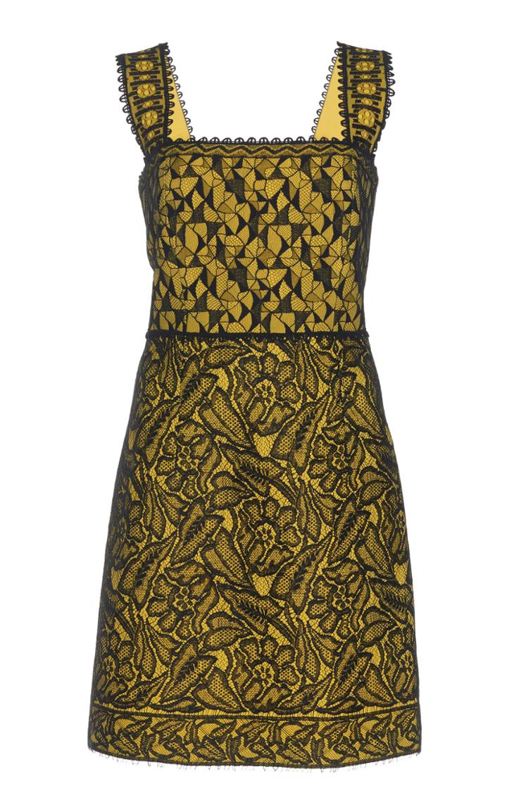 Andrew Gn Square Neck Lace Crepe Dress