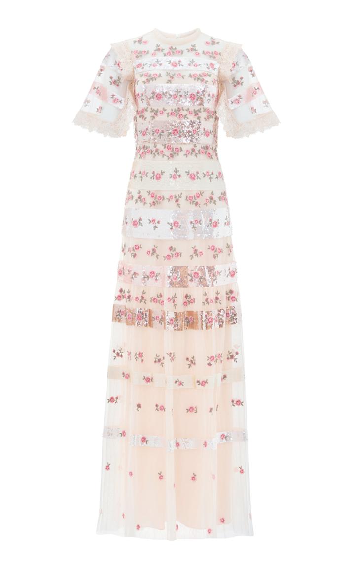 Moda Operandi Needle & Thread Rosebud Sequin-embellished Floral Gown Size: 6