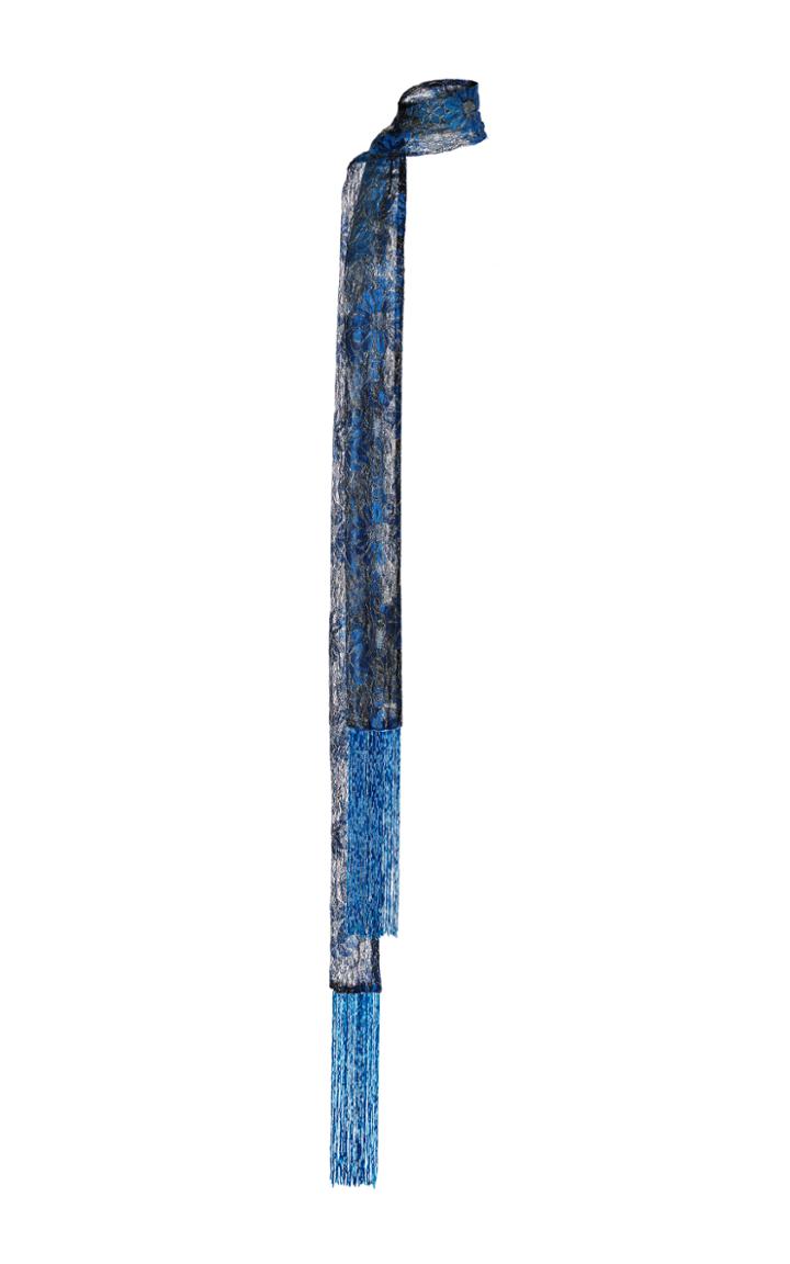 Paule Ka Lurex Floral Lace Scarf With Beaded Fringe