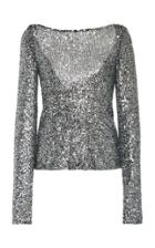 Naeem Khan Sequined Long Sleeve Open Back Top